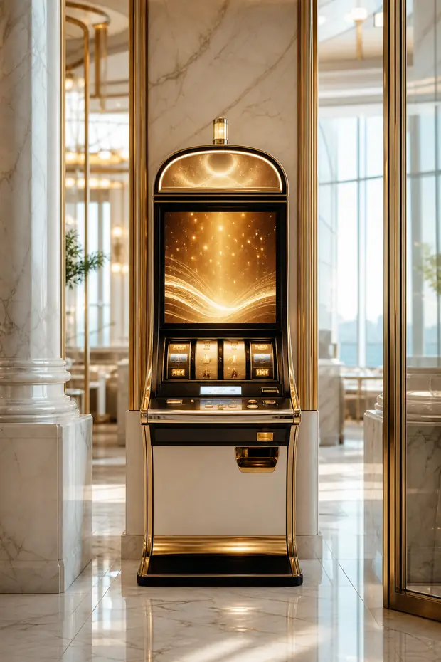 Gabinete de tragamonedas en un salón de mármol claro